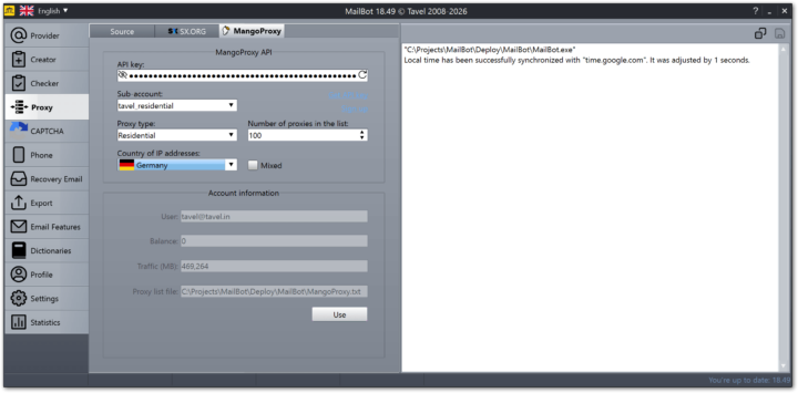Branded tab of MangoProxy proxy provider in MailBot