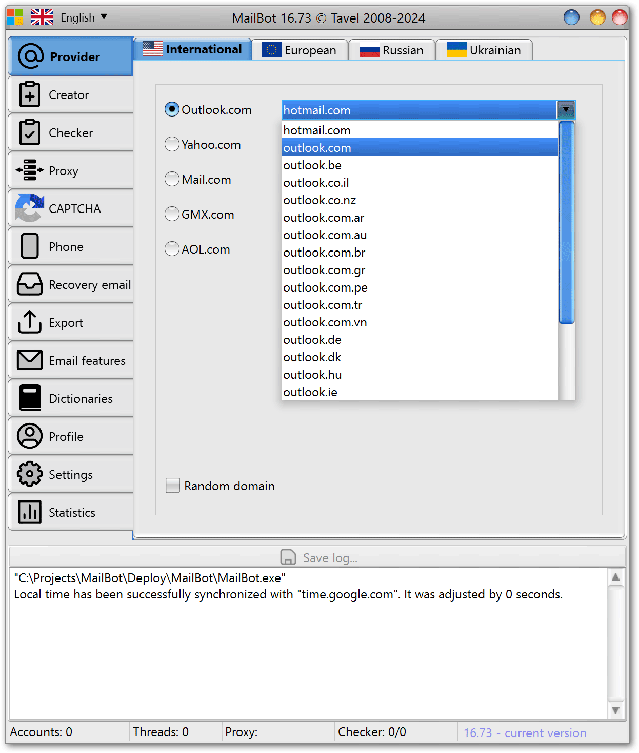 用户界面 MailBot 14.73