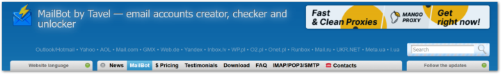 Banner in the website header