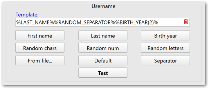 Username template constructor interface Username template constructor interface